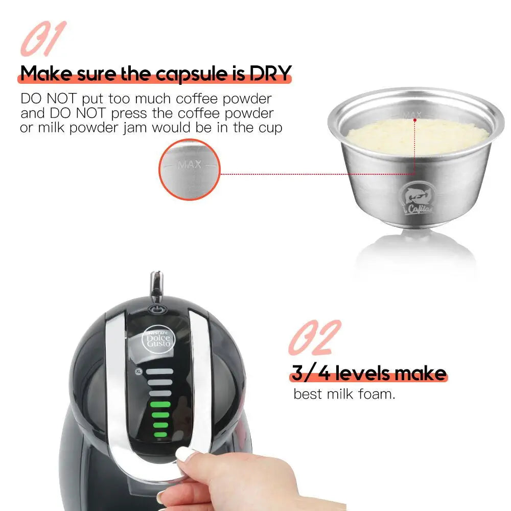 Reusable Stainless Steel Pod for Nescafe Dolce Gusto Coffee Machine Espresso Pod Tamper