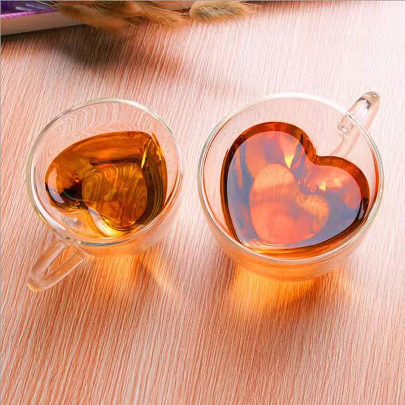 Double Walled, Insulated, Heart Shape Glass Coffee Cup