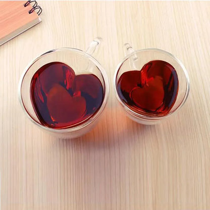 Double Walled, Insulated, Heart Shape Glass Coffee Cup