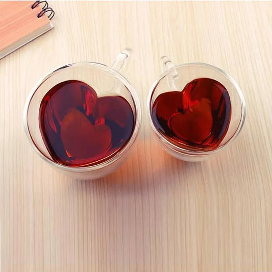 Double Walled, Insulated, Heart Shape Glass Coffee Cup