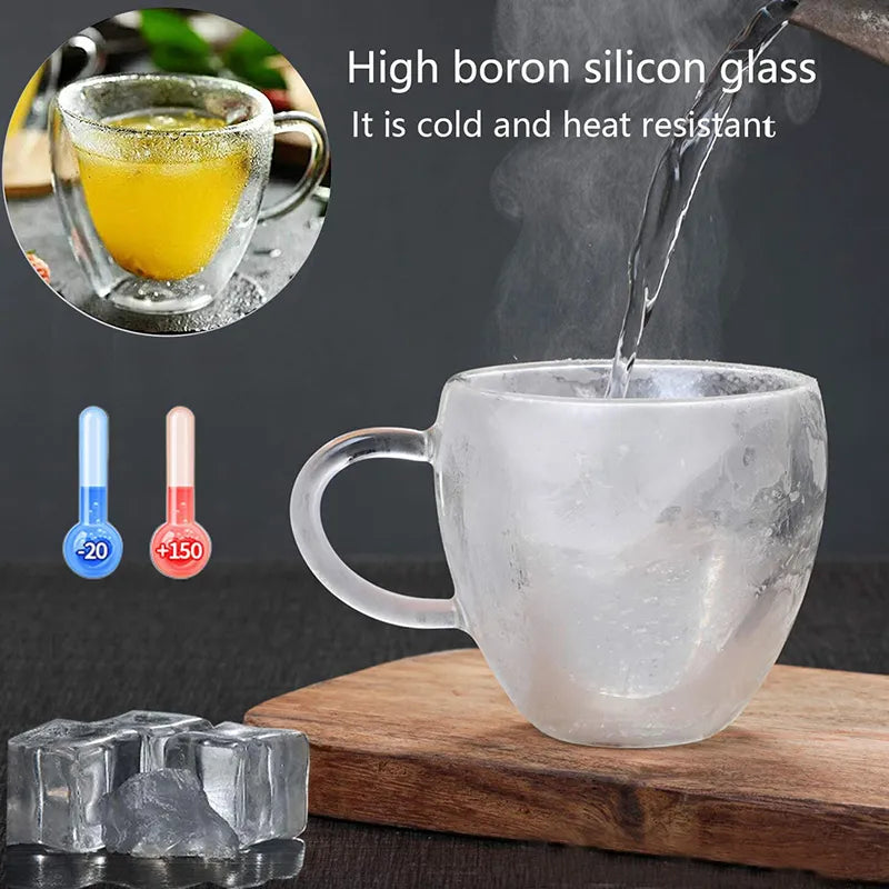 Double Walled, Insulated, Heart Shape Glass Coffee Cup