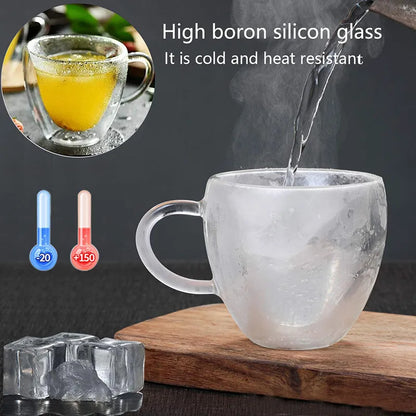 Double Walled, Insulated, Heart Shape Glass Coffee Cup